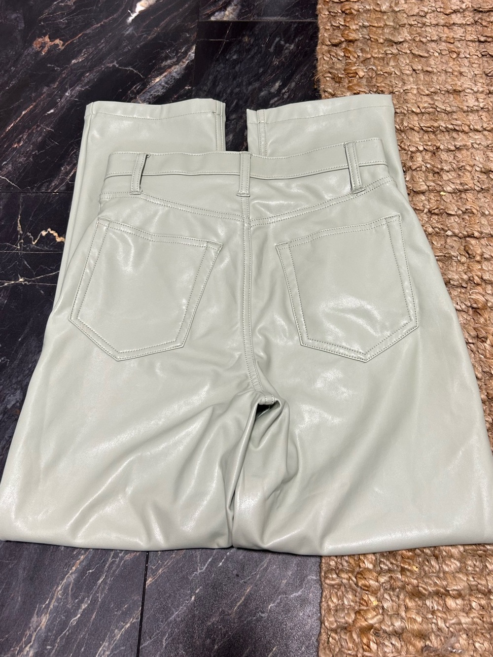 Abercrombie & Fitch Light Sage vegan Leather curved love  90s Straight leg Jeans - Picture 4 of 4